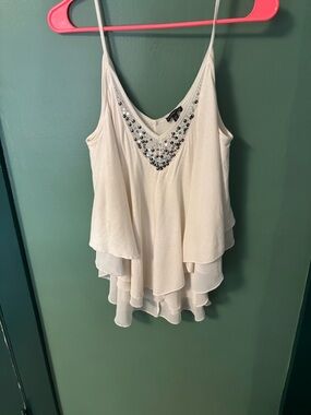 Express Cream Beaded Tiered Ruffle Cami
